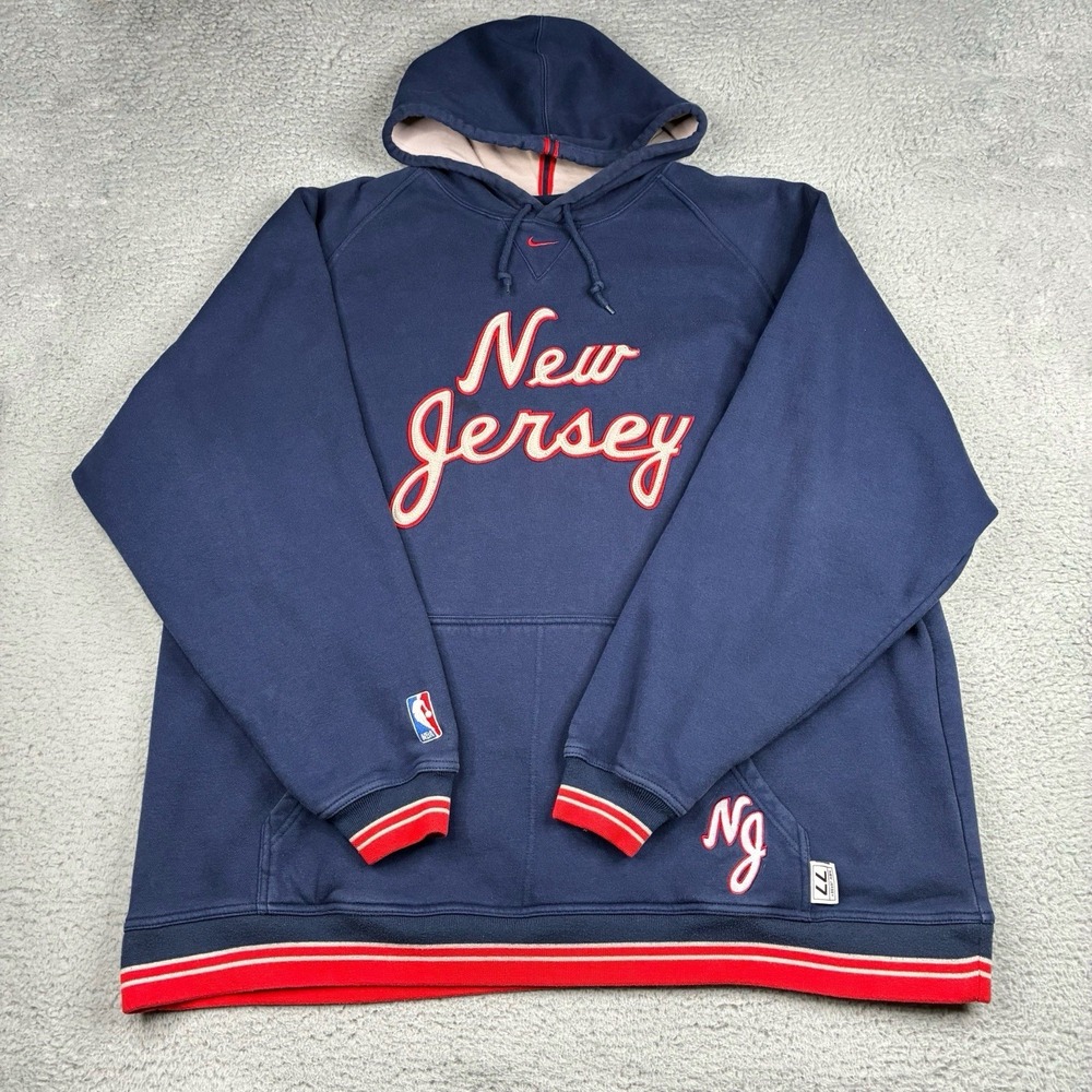 Vintage Y2K Nike Center Swoosh New Jersey Nets Hoodie Men's XXL NBA Blue
